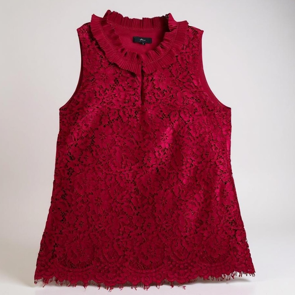 J.‎ Crew Red Wine Sleeveless Lace Top Size S Office Party Coquette